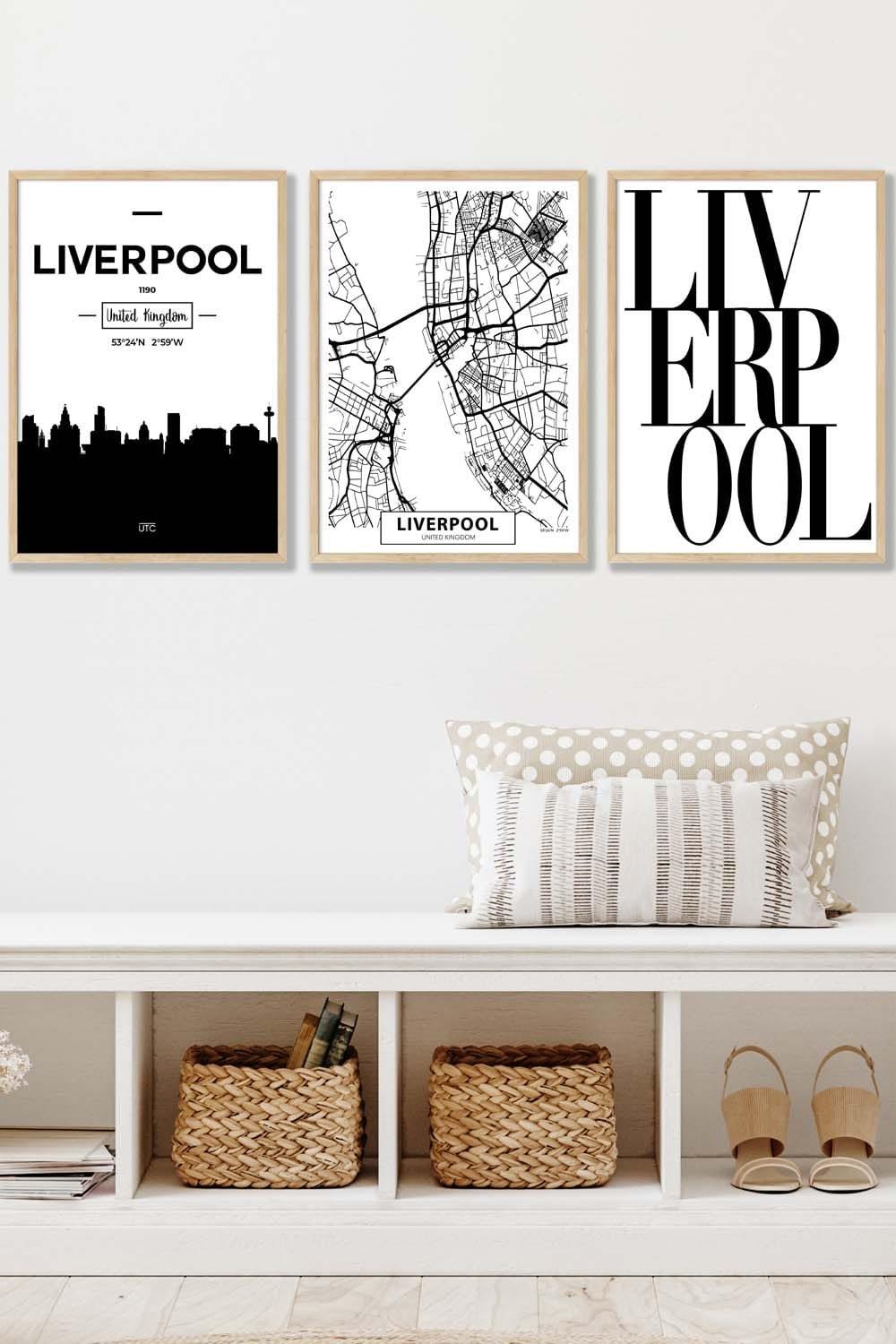 LIVERPOOL Skyline Street Map City Prints Framed Wall Art - Medium